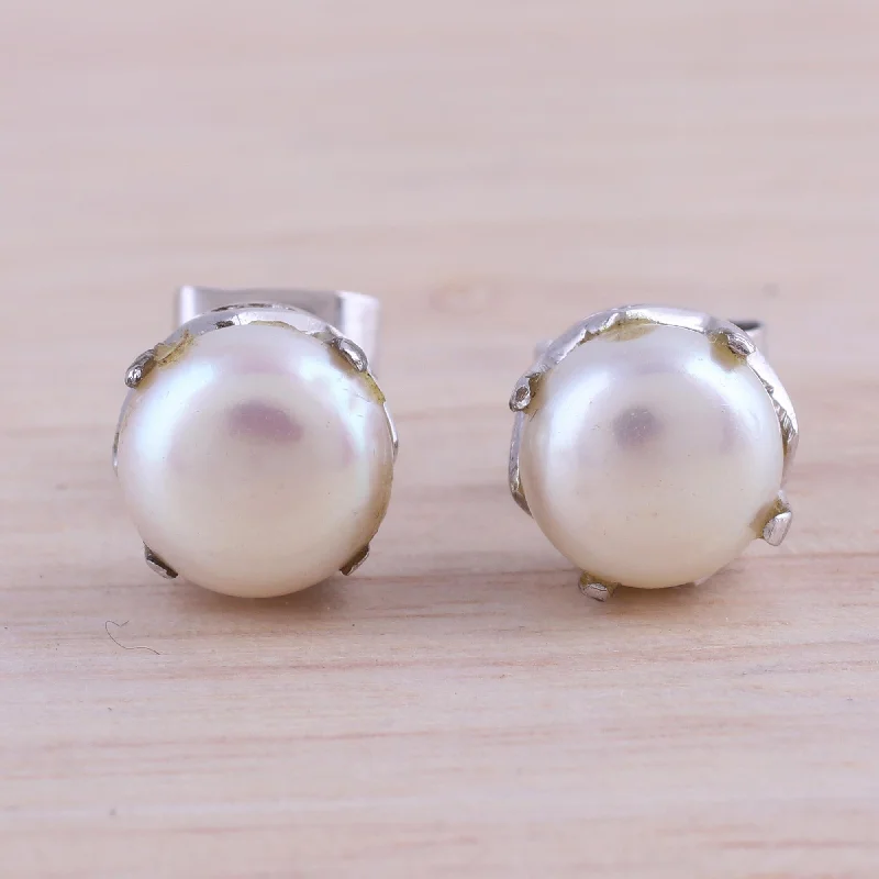 - Solid wood cat climbing frame customizedTimeless Appeal Rhodium Plated Cultured Pearl Stud Earrings from India