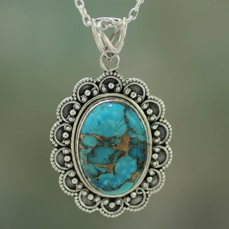 - Parrot climbing and standing wooden frameRoyal Halo Composite Turquoise Pendant Necklace Handcrafted in India