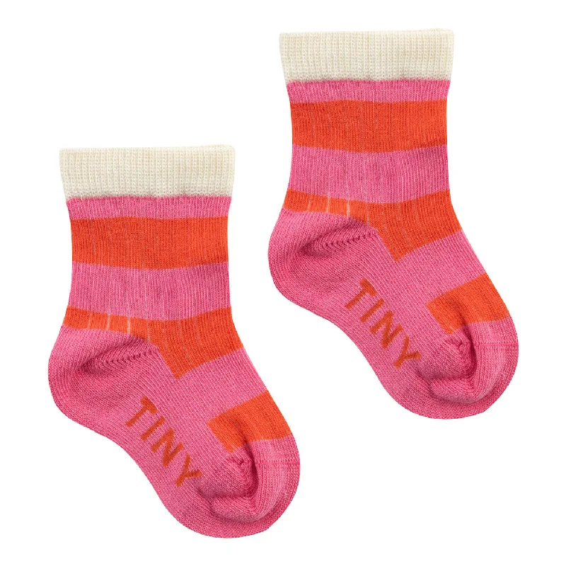 ---Tiny Cottons Gardenia/Summer Red Big Stripes Medium Socks