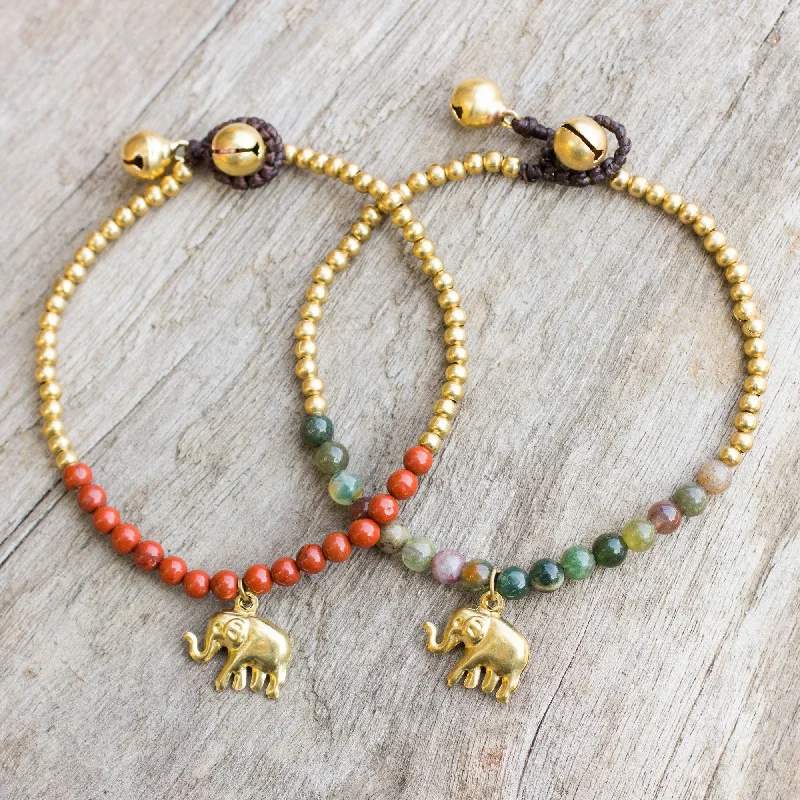 - ​​Christmas pet Christmas clothingStylish Elephants Jasper and Elephant Charm on Pair of Brass Beaded Bracelets