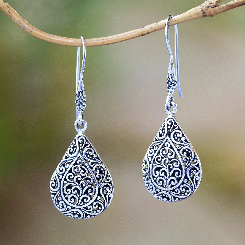 - Remote interactive pet feederRain Blossoms Sterling Silver Scroll Work Raindrop Dangle Earrings