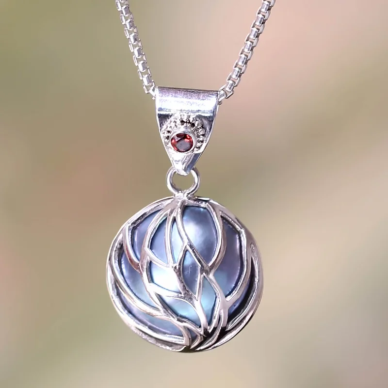 - Chinchilla cooling ice nest ceramic plateSecret World Blue Mabe Pearl Garnet and Silver Handcrafted Necklace