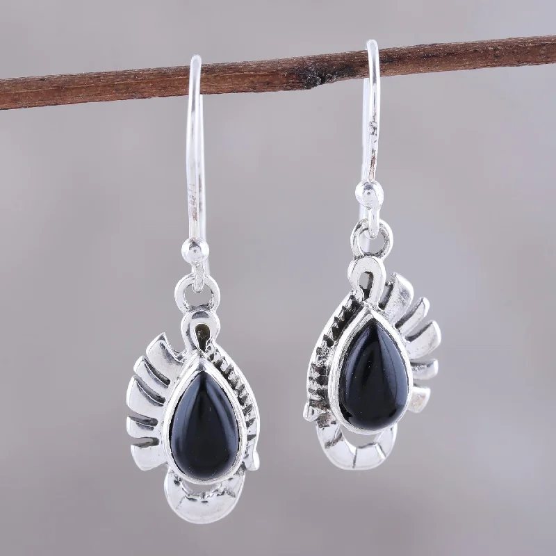 - Pet water dispenser UV sterilization versionFeather Bliss Teardrop Onyx Dangle Earrings Crafted in India