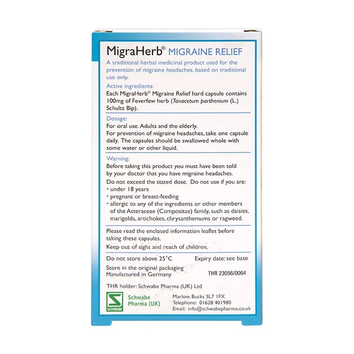 - Air box TSA certified check-inSchwabe Pharma Migraherb 100mg 30 Capsules