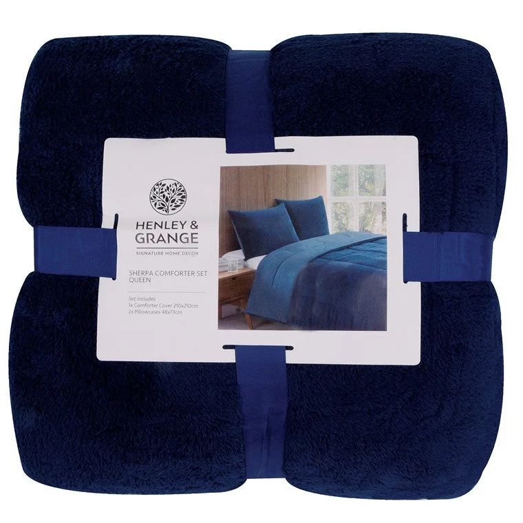 ---H&G Sherpa Comforter Set, Queen, Ocean