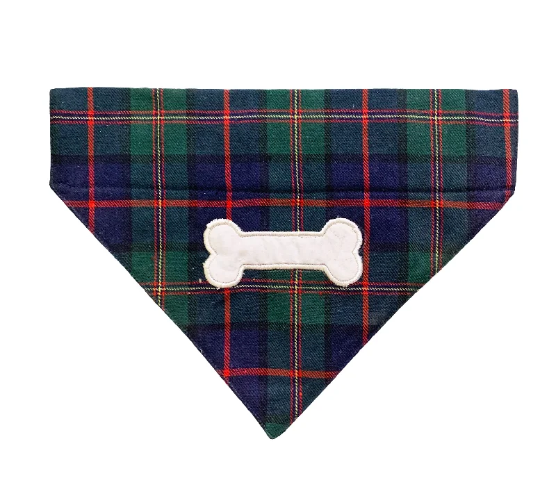 Large dog clothesWinter Plaid Dog Bandana: Bone Embroidered Bandana