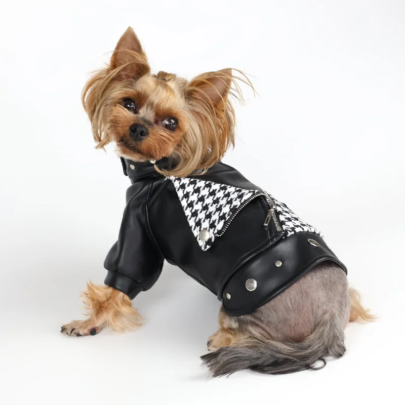 Classification by material or design:Leather tweed dog jacket