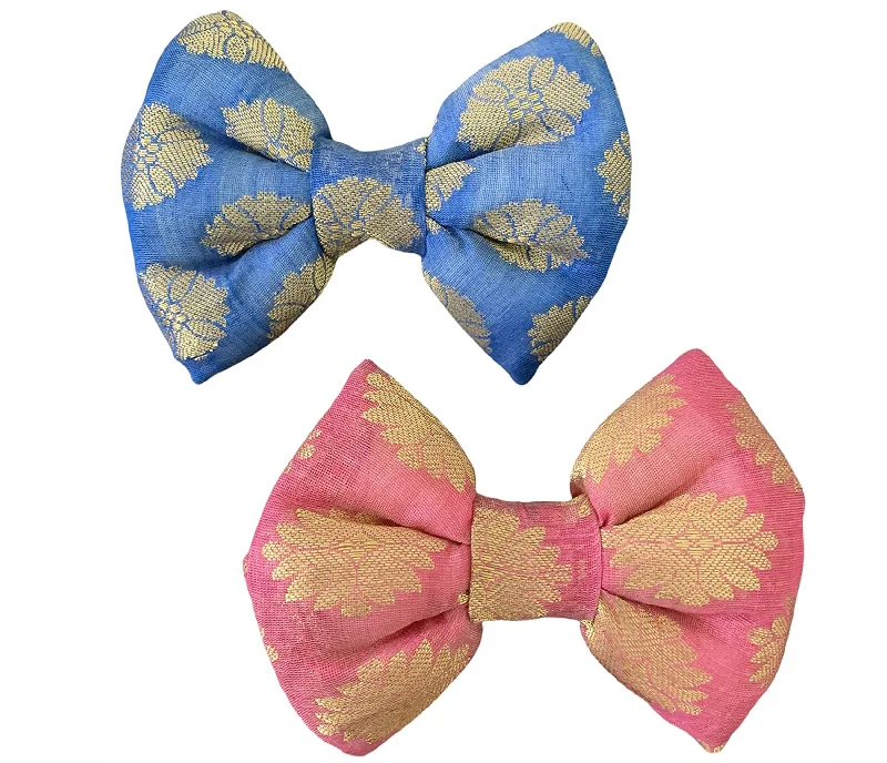 Non-toxic pet clothesDog Bow Tie Combo: Wedding/Ethnic Wear Bows for Pets (Blue & Pink)