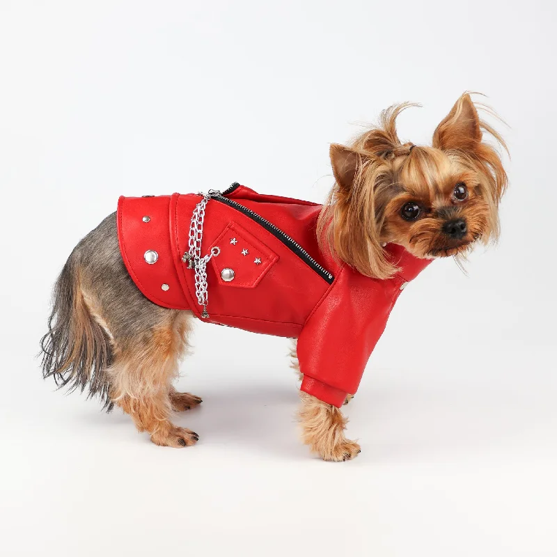 Pet retro style clothesDesigner Red Leather Dog  Jacket